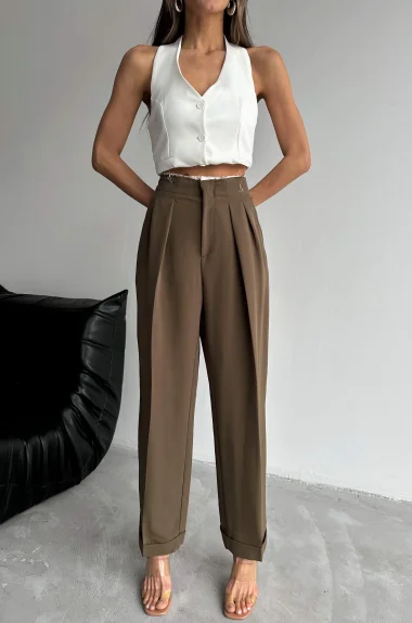 Kadın Haki Yırtık Bel Pantolon 0999-9058