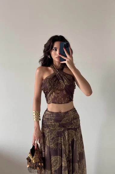 Kadın Kahve Bağlamalı Crop 1040-4428