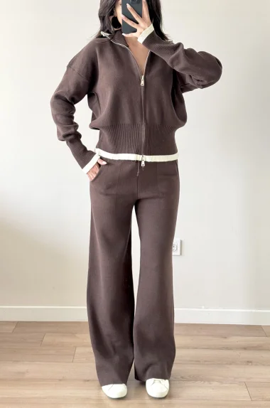 Kadın Kahve Fermuarlı Triko Takım 0999-9508