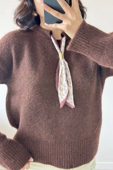 Kadın Kahve Fularlı Kazak 1014-2535