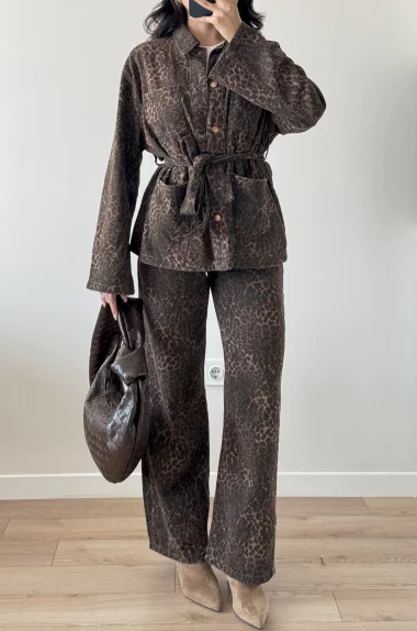 Kadın Kahve Leopar Kot Takım 0276