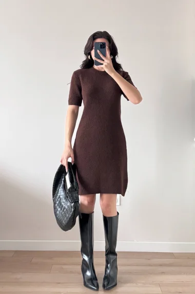 Kadın Kahve Midi Triko Elbise 2515