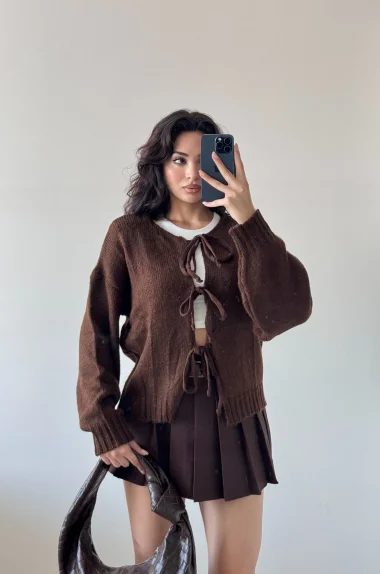 Kadın Kahve Önü Bağlamalı Hırka 1014-2426