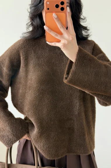 Kadın Kahve Oversize Kazak 1014-2341