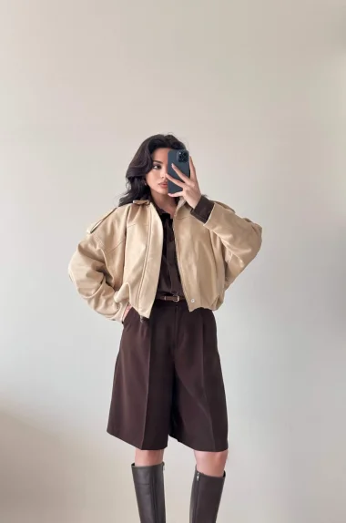 Kadın Kahve Oversize Şort 1017-4142