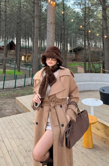 Kadın Kahve Peluş Boyunluk Atkı 594-14816