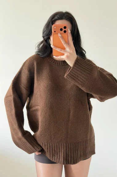 Kadın Kahve Triko Kazak 1014-2217