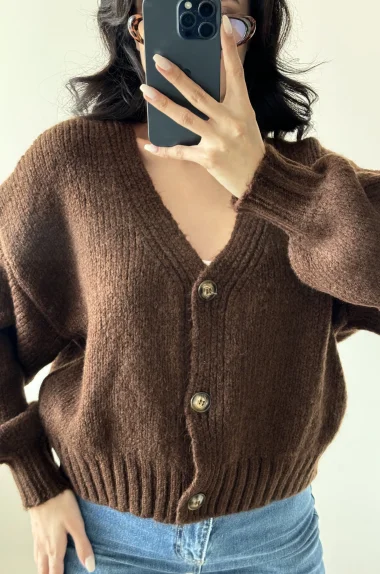 Kadın Kahve V Yaka Hırka 2432