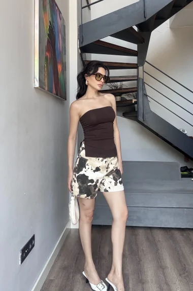 Kadın Kahve Yırtmaçlı Crop 0309