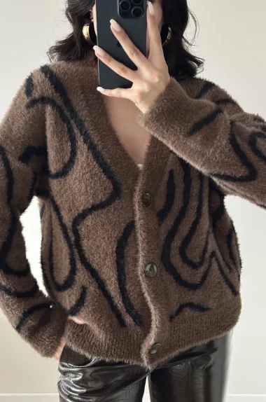 Kadın Kahve Zebra Desen Hırka 2520