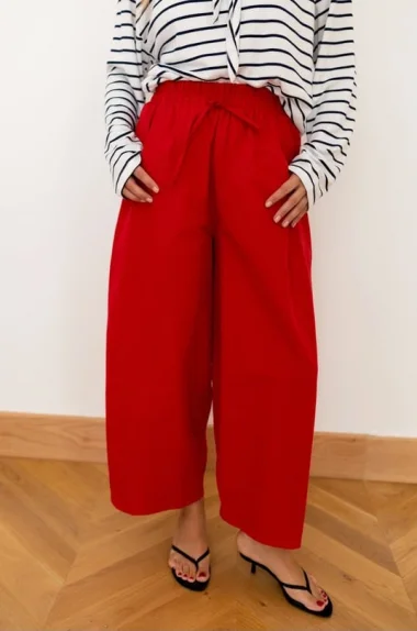 Kadın Kırmızı Beli Lastikli Balon Pantolon 1017-0200