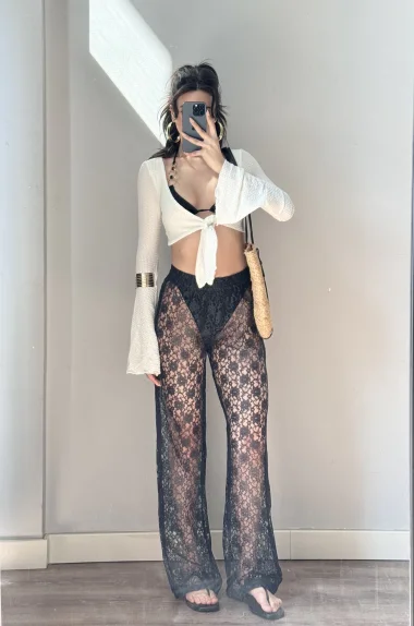 Kadın Lacivert Dantelli Pantolon 1017-0170