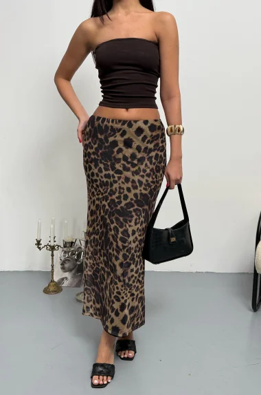 Kadın Leopar Tül Uzun Etek 1006-2422