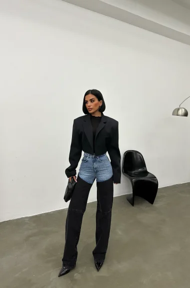 Kadın Mavi Çift Renk Kot Pantolon 1037-3701