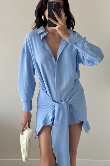 Kadın Mavi Gömlek Elbise 458521