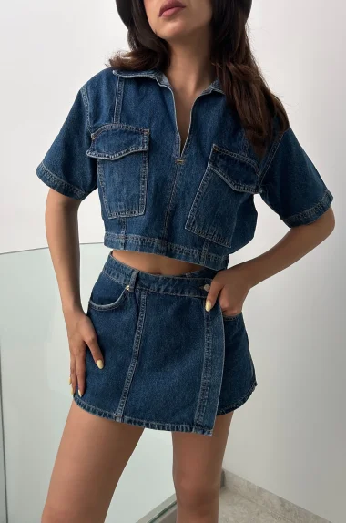 Kadın Mavi Şortlu Kot Takım 0999-25113