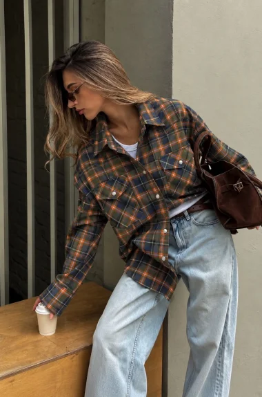 Kadın Oduncu Ekose Oversize Gömlek 1017-0115
