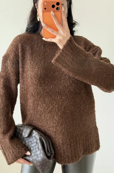 Kadın Kahve Oversize Buklet Kazak 1014-2347