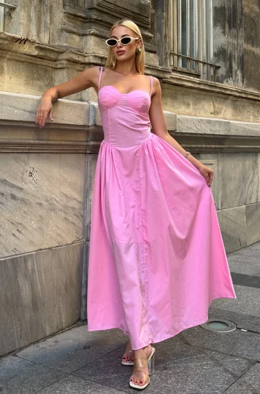 Kadın Pembe Askılı Elbise 1026-0013