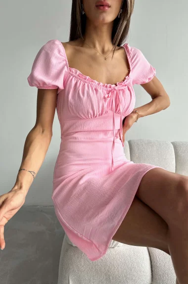 Kadın Pembe Büzgülü Aerobin Elbise 1026-1188