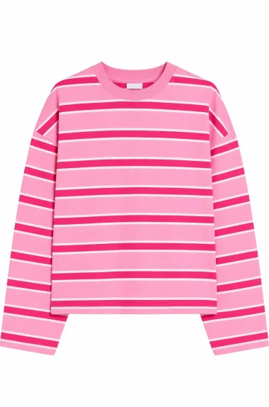 Kadın Pembe Çizgili Sweatshirt 13691