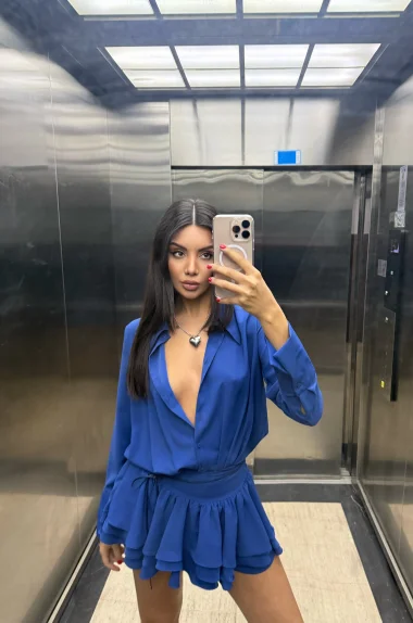 Kadın Saks Gömlek Elbise 1026-221567