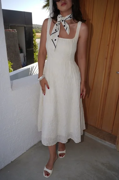 Kadın Sarı Astarlı Brode Uzun Elbise 0999-25134