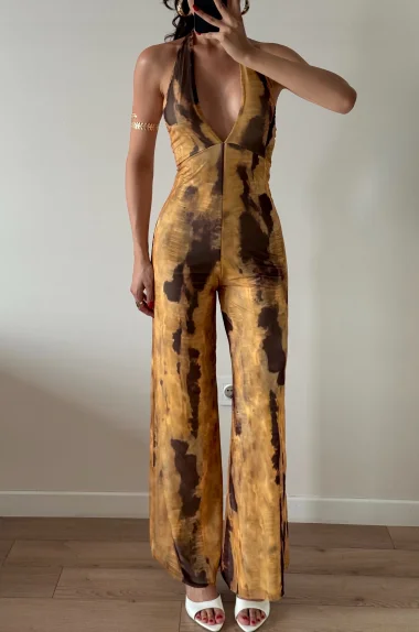 Kadın Sarı Halter Yaka Tulum 1017-2539