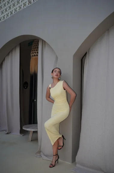 Kadın Sarı Tokalı Elbise 0994-0102