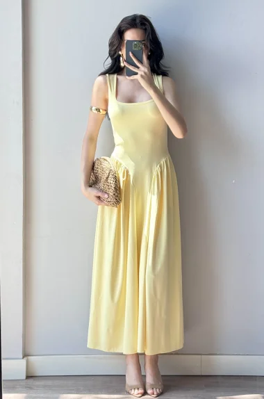 Kadın Sarı Uzun Elbise 0994-0099