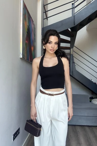 Kadın Siyah Halter Yaka Crop 0171