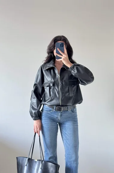 Kadın Siyah Deri Ceket 0011-1192
