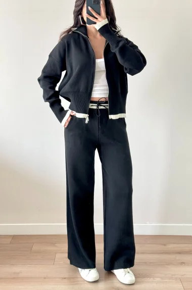 Kadın Siyah Fermuarlı Triko Takım 0999-9508