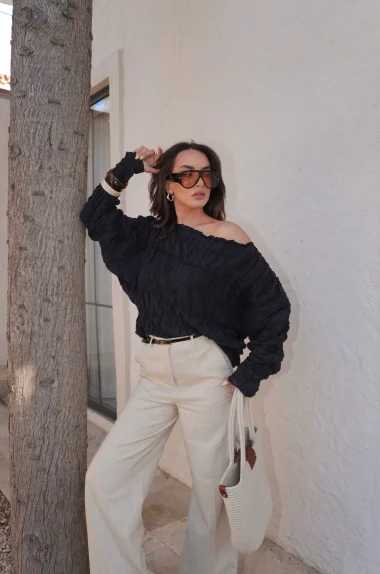 Kadın Siyah Gipeli Bluz 1040-4066