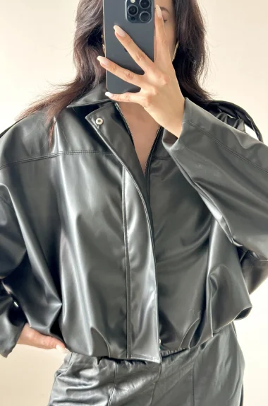 Kadın Siyah İnce Deri Ceket 0999-8501