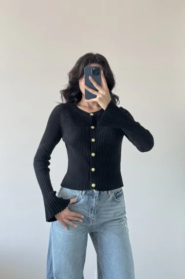 Kadın Siyah İspanyol Kol Hırka 1014-2425