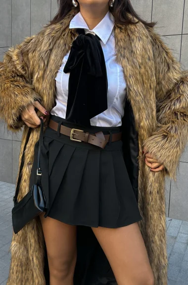 Kadın Siyah Şortlu Kemerli Pliseli Etek 0999-499229