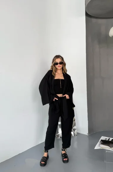 Kadın Siyah Kimono Takım