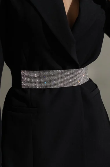 Kadın Siyah Kristal Taş Detaylı Lastik Kemer 1043-0021