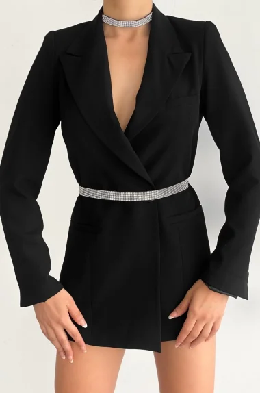 Kadın Siyah Kristal Taş Detaylı Zincirli Kemer 1043-0022