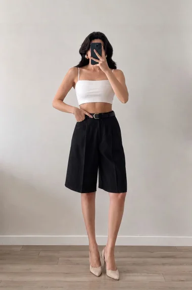 Kadın Siyah Oversize Şort 1017-4142