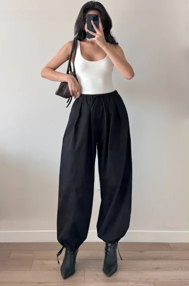 Kadın Siyah Paraşüt Pantolon 1017-1592