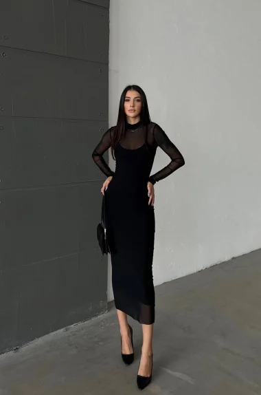 Kadın Siyah Tül Elbise 1026-221355