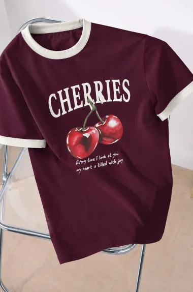 Kadın Vişne Cherries Baskılı Tshirt 13878