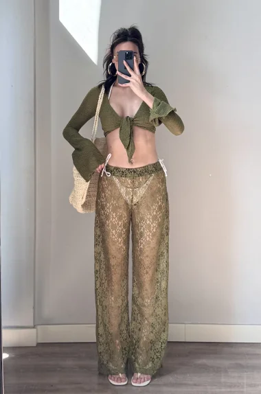 Kadın Yeşil Dantelli Pantolon 1017-0170