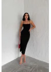 Kadın Siyah Uzun Sırt Dekolte Elbise 3708