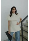 Kadın Krem Pelerin Detay İki Parça Bluz 0331