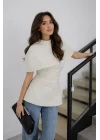 Kadın Krem Pelerin Detay İki Parça Bluz 0331