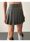Kadın Gri Pliseli Şort Etek 0992-7857
