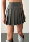 Kadın Gri Pliseli Şort Etek 0992-7857